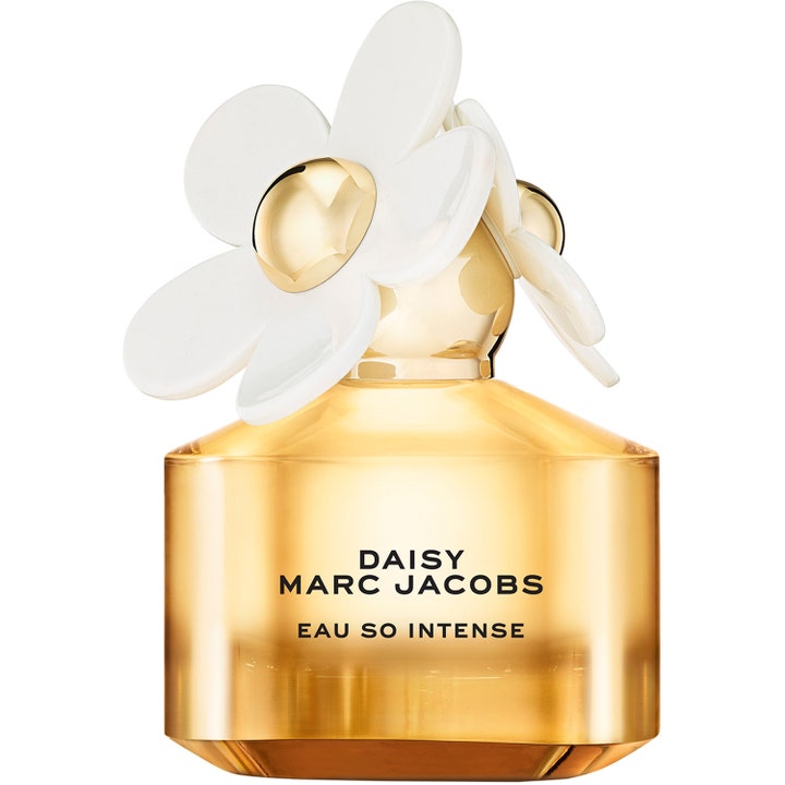 Marc Jacobs Daisy Eau So Intense 50 ml daisy blommig parfym i guldfärgad glasflaska med vita blommor på locket
