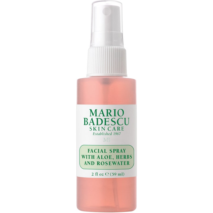 Mario Badescu Facial Spray 59 ml återfuktande ansiktsmist för torr hud med rosa aloe vera rosvatten i klar plastflaska