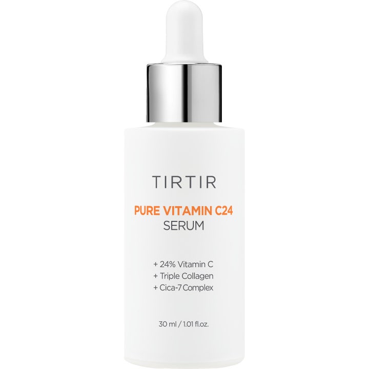 Tirtir Pure Vitamin C24 Serum 30 ml lysterivande anti-age kollagen för huden i vit flaska med silverdetaljer.