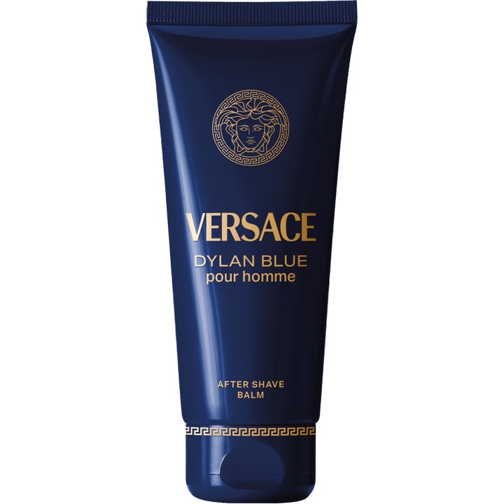 Versace Dylan Blue 100 ml maskulin after shave balsam i en mörkblå tub med guldtext och Medusa-logotyp.