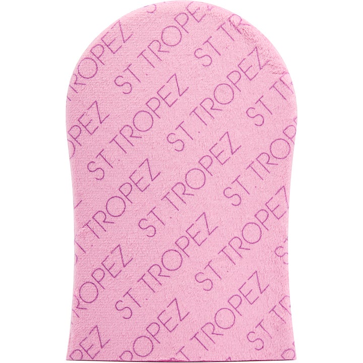 St. Tropez Tan Applicator Mitt 1 st brun utan sol-vante i mjuk rosa sammet som ger ett jämnt resultat.