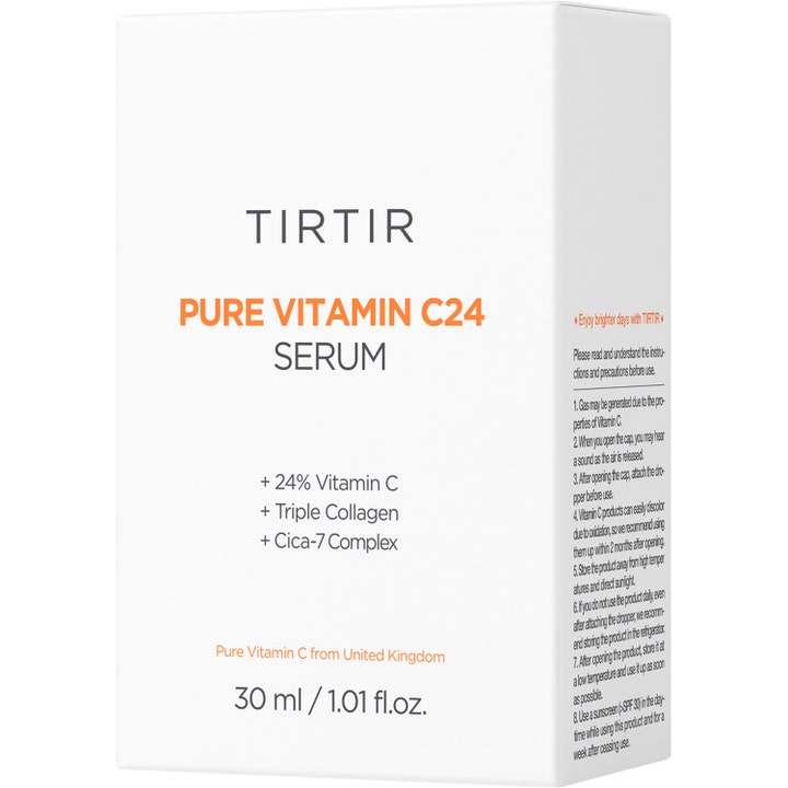 TIRTIR Pure Vitamin C24 Serum 30 ml i vit ytterförpackning med text om 24% vitamin C och Triple Collagen
