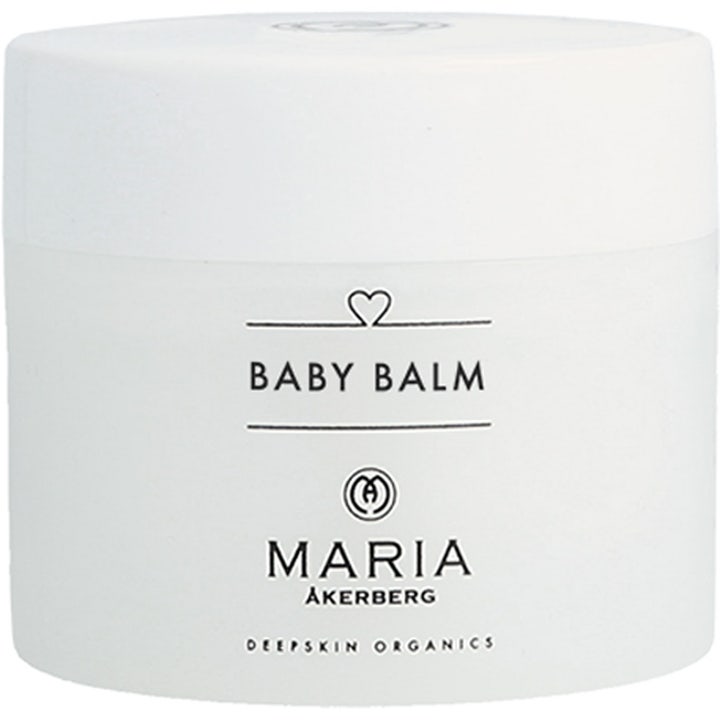 Maria Åkerberg Baby Balm mjukgörande babysalva som ger hudskydd salva i en vit burk med minimalistisk design