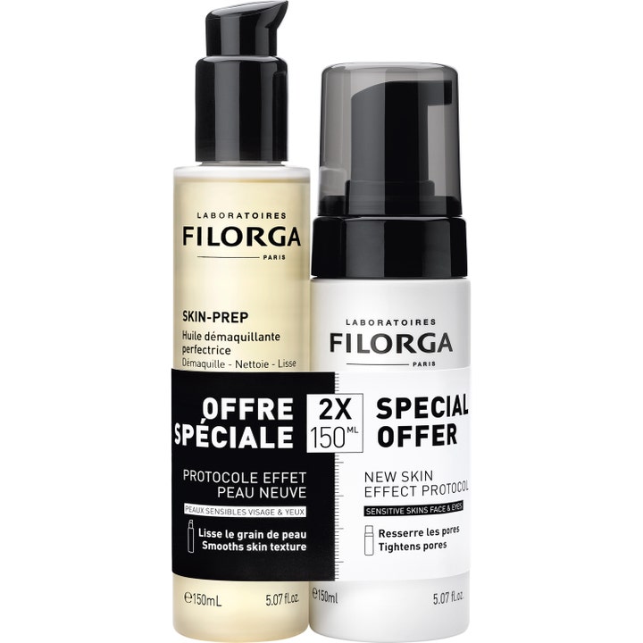 Filorga Skin-Prep 2x 150 ml filorga ansiktsrengöring ger jämn hy med ansiktstvätt olja och rengöringsskum ansikte i pumpflaska.