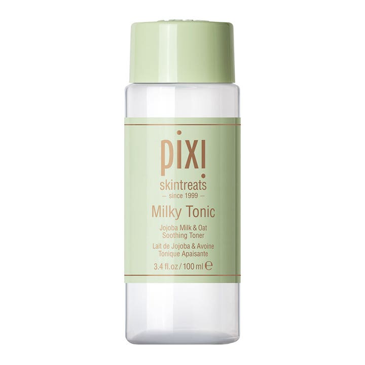 Pixi Milky Tonic 100 ml lugnande toner med havre för torr hud i genomskinlig flaska med ljusgrönt lock