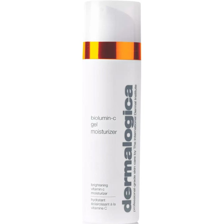 Dermalogica BioLumin-C Gel Moisturizer 50 ml lystergivande ansiktskräm i vit pumpflaska med ett guldorange band