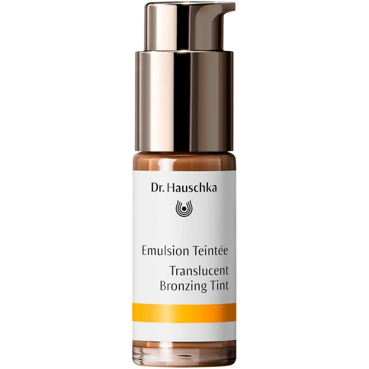 Dr Hauschka Translucent Bronzing Tint 18 ml flytande bronzer ger solkysst lyster i glasflaska med bronspump.