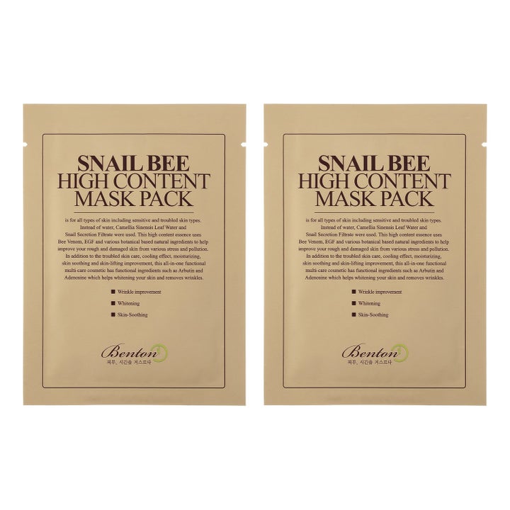 Benton Snail Bee High Content Mask Pack 20g lugnande sheet mask med snigelslem i två beige engångsförpackningar