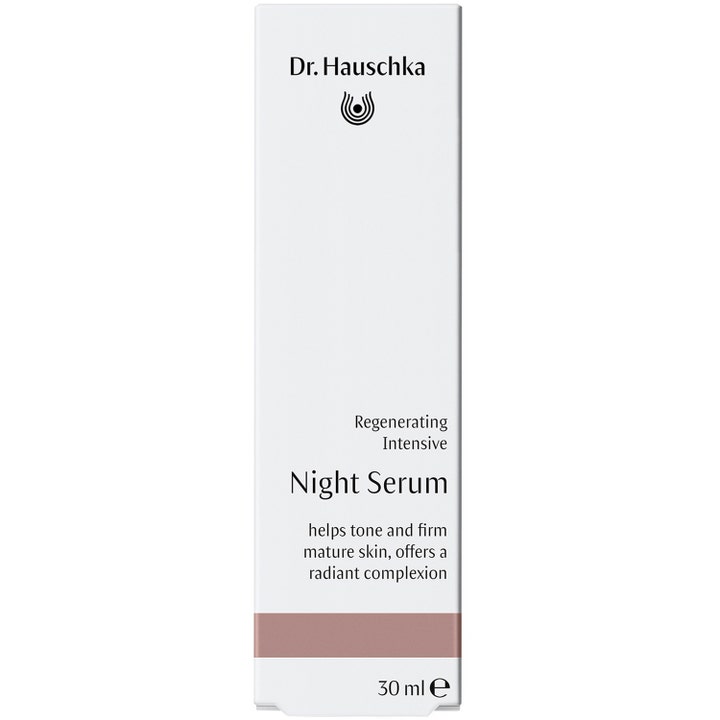 Dr. Hauschka Regenerating Intensive Night Serum 30 ml ger lyster och stärker mogen hy i en vit ytterförpackning