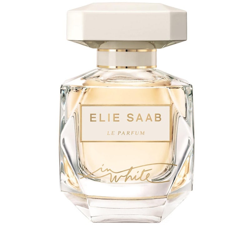 Elie Saab Le Parfum In White 50 ml lyxig eau de parfum dam i facetterad glasflaska med vit kork och gulddetaljer