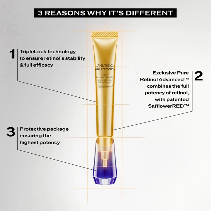 Shiseido Vital Perfection Intensive Wrinklespot Treatment A+ 20 ml hudvård med retinol i guldtub mot rynkor