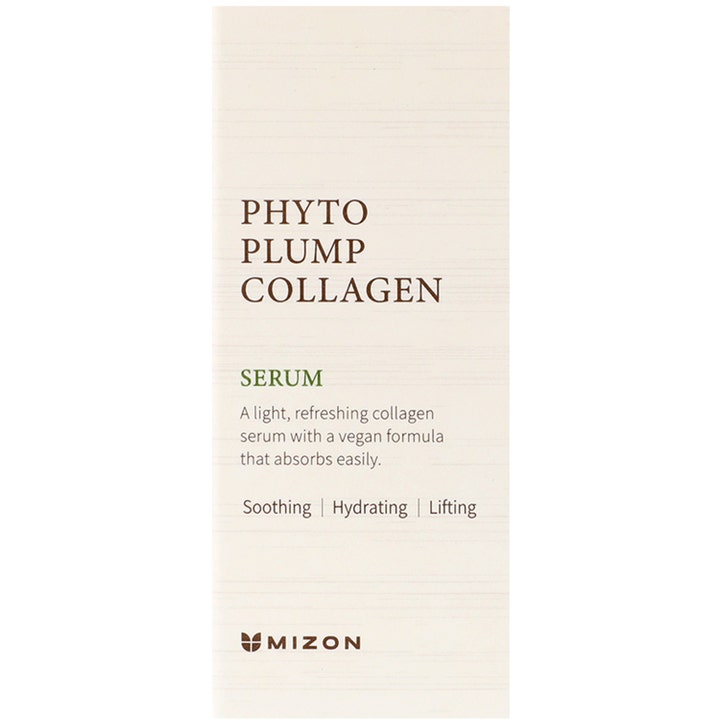 Mizon Phyto Plump Collagen Serum 30 ml fuktgivande collagen serum med plantkollagen i beige ytterkartong