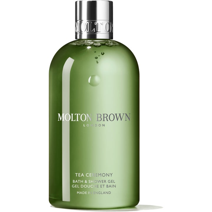 Molton Brown Tea Ceremony Bath & Shower Gel 300 ml uppfriskande duschgel i grön transparent flaska med silverkork