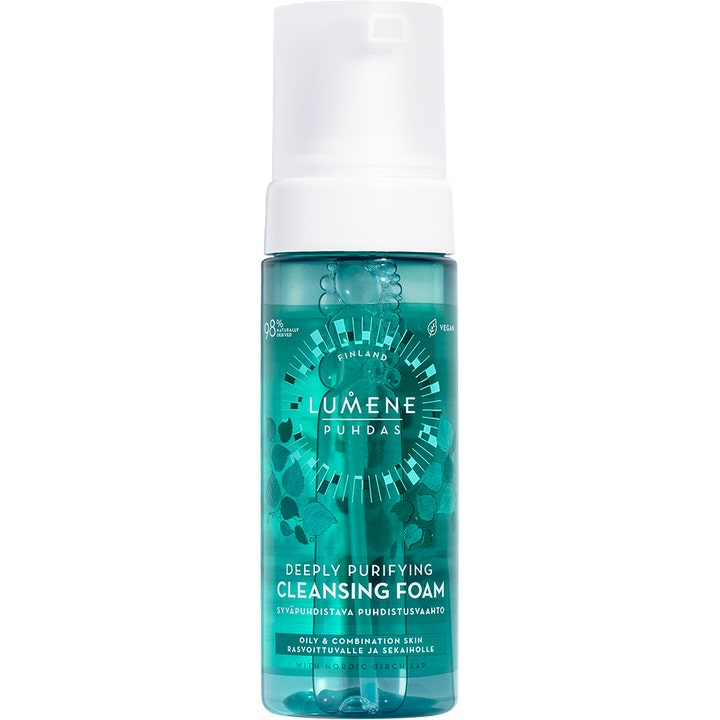 Lumene Puhdas Deeply Purifying Cleansing Foam 150 ml djuprengörande mousse med björksav i turkos flaska