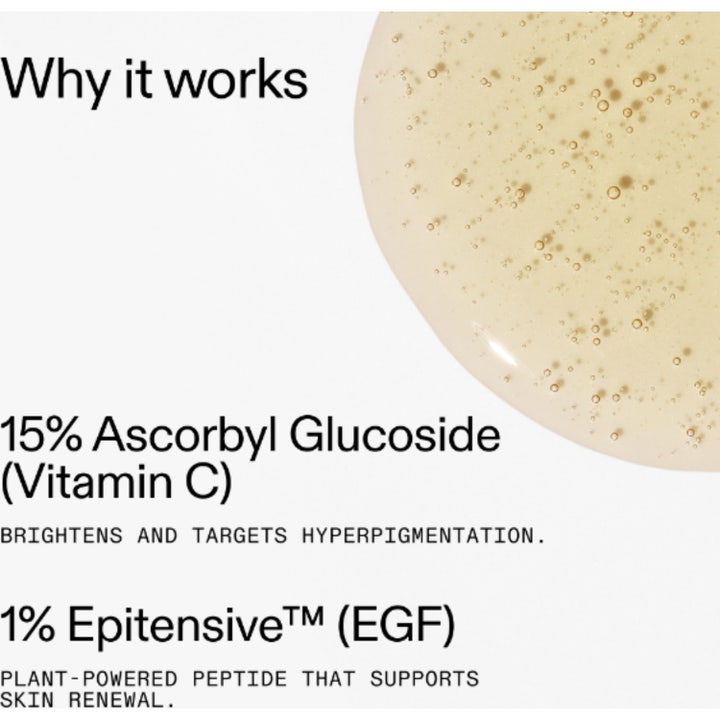 The INKEY List 15% Vitamin C and EGF Serum 30 ml lysterivande ansiktsserum med klar gelkonsistens och små bubblor.