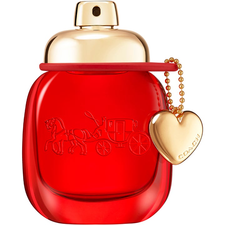 COACH Love Eau de Parfum 30 ml damparfym i röd glasflaska med guldlock och ett hängande guldhjärta