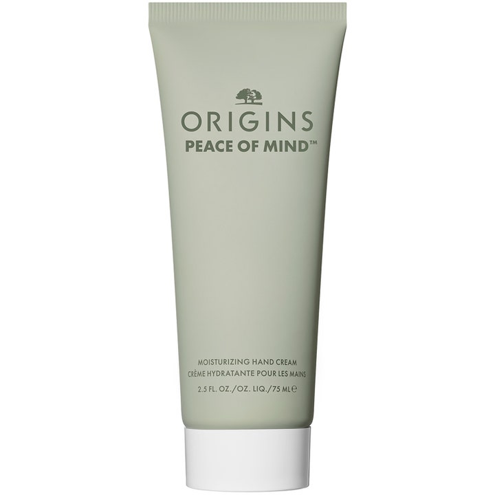 Origins Peace of Mind Moisturizing Hand Cream 75 ml lugnande handkräm i en ljusgrön tub med vitt lock.