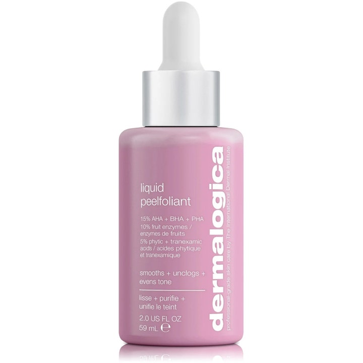 Dermalogica Liquid Peelfoliant 59 ml AHA BHA ansiktspeeling i en lila flaska med pipett som jämnar ut hudtonen.
