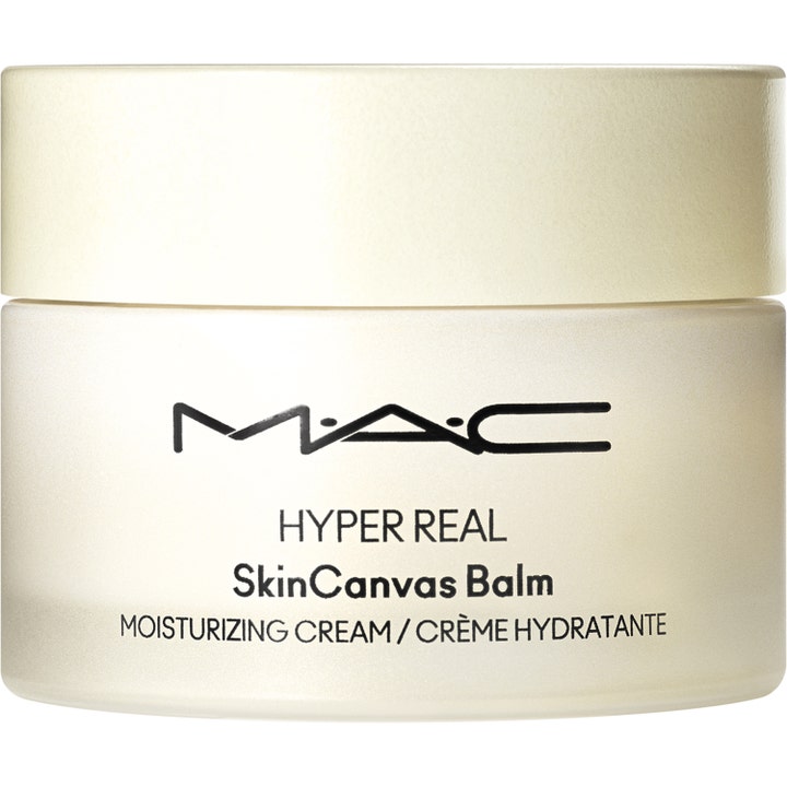 MAC Hyper Real Skincanvas Balm 50 ml fuktkräm ansikte balm i en frostad beige glasburk med matchande lock.