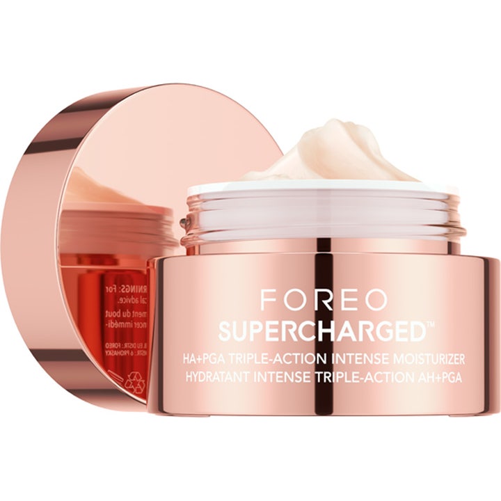 FOREO SUPERCHARGED HA + PGA Triple Action Intense Moisturizer 50 ml hyaluronsyra ansiktskräm daglig i roséguldfärgad burk
