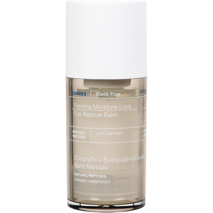 Korres Black Pine Firming Moisture Lock Eye Rescue Balm 15ml uppstramande ögonbalm i gråtonad flaska med vitt lock