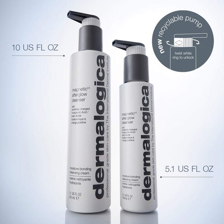 Dermalogica Magnetic Afterglow Cleanser 150 ml ansiktsrengöring med hyaluronsyra i vita flaskor med förnyad pumpdesign
