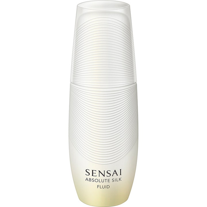 Sensai Absolute Silk Fluid 80 ml lystergivande ansiktsfluid i vit flaska med unik räfflad struktur och guldtonad bas
