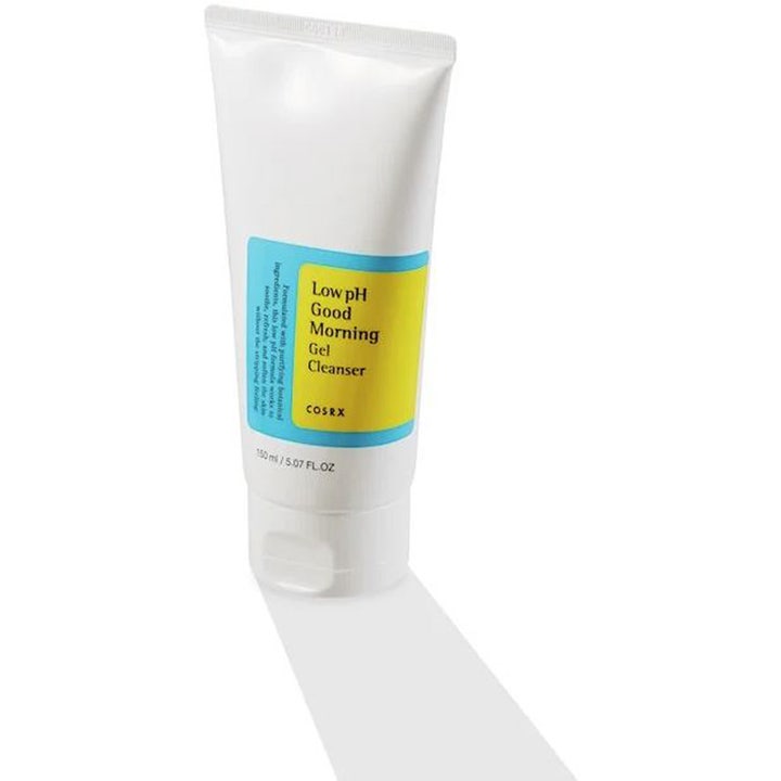 COSRX Low pH Good Morning Gel Cleanser 150 ml mild ansiktsrengöring daglig användning i vit tub med gul etikett.