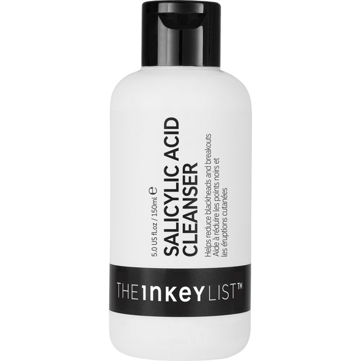 The Inkey List Salicylic Acid Cleanser 150ml ansiktsrengöring för aknebehandling i vit plastflaska med svart lock.