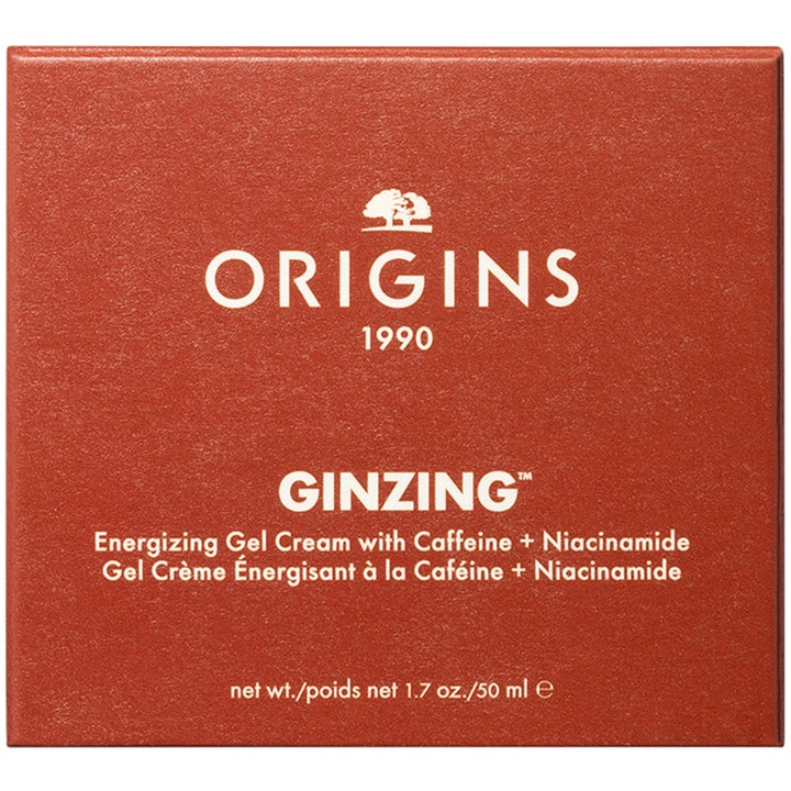 Origins Ginzing Energizing Gel Cream 50 ml uppiggande ansiktsgel för alla hudtyper i orange ytterförpackning med koffein.
