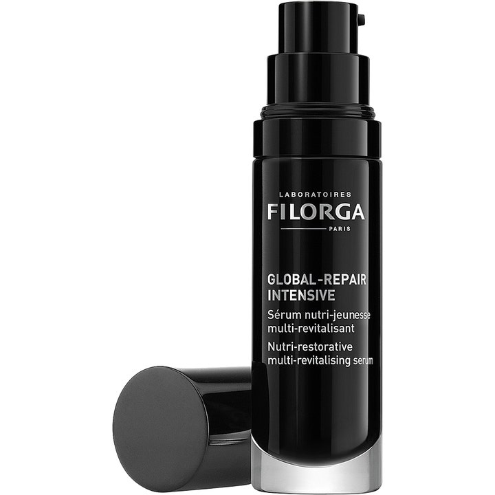 Filorga Global-Repair Intensive Serum 30 ml anti age behandling för mogen hud i en elegant svart pumpflaska.