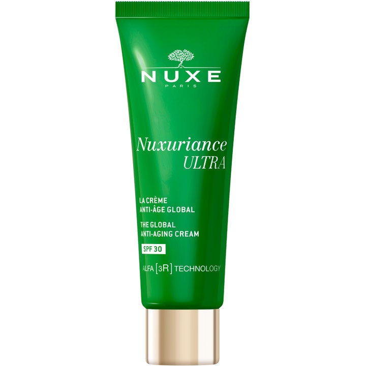 Nuxe Nuxuriance Ultra spf-kräm i grön tub med guldkork är en anti-aging kräm med solskydd som ger lyster.