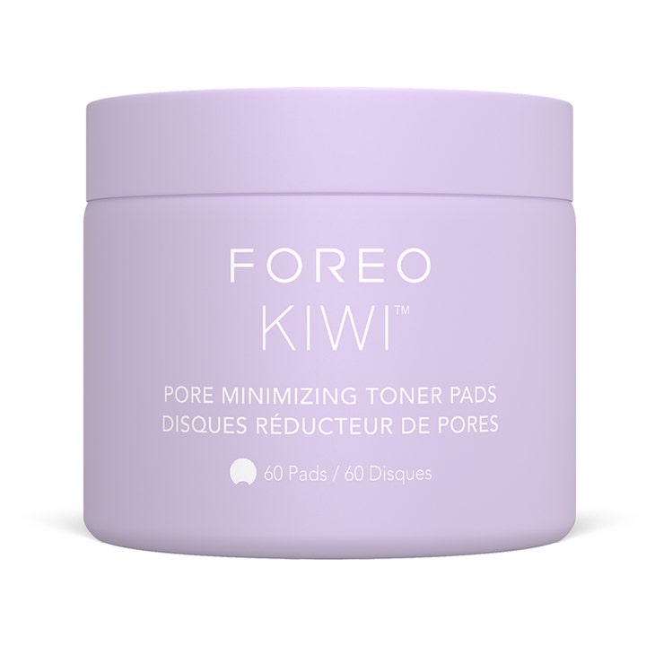 Foreo Kiwi Pore Minimizing Toner Pads 60 styck minska porer ansiktsvård i en matt ljuslila burk med vit text