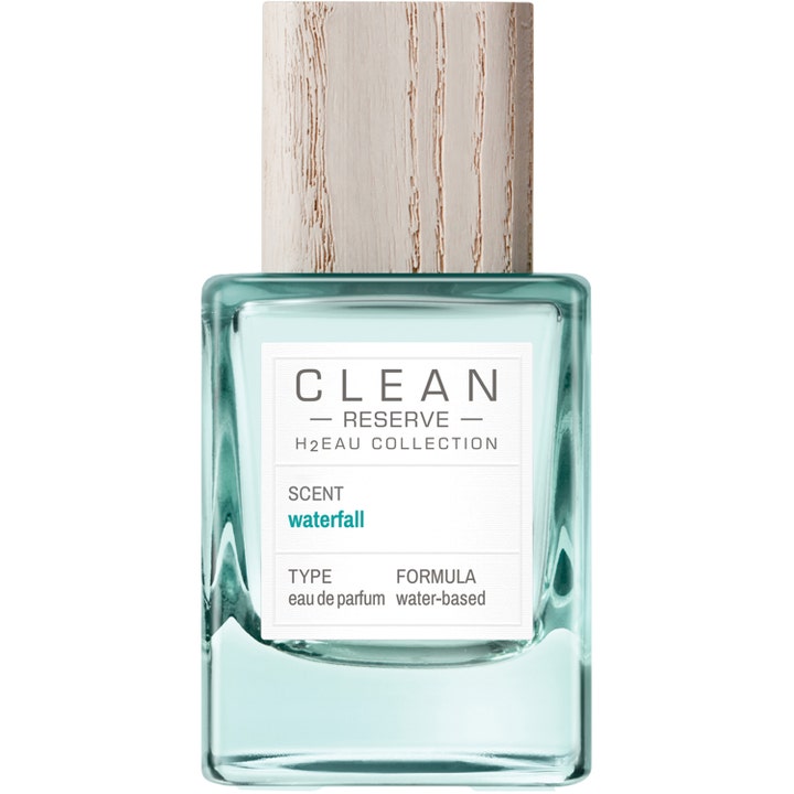 Clean RESERVE H2EAU Waterfall 50ml edp ger fräschör i en fyrkantig glasflaska med ljusblå vätska och ljust trälock