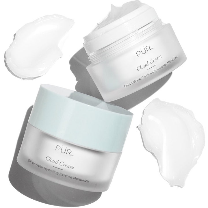 PÜR Cloud Cream 50 ml fuktgivande ansiktskräm i frostat glasburk med ljusblått lock och lätt geltextur