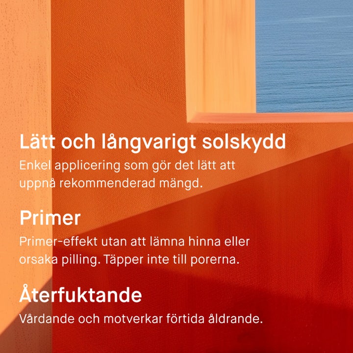 EVY Technology Daily UV Face 75 ml ansiktsmousse med spf anti-age visar text om SPF 30 och primer på orange bakgrund.