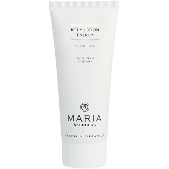 Maria Åkerberg Body Lotion Energy 250 ml uppiggande kroppslotion i vit plasttub med citrongräs och rosmarin