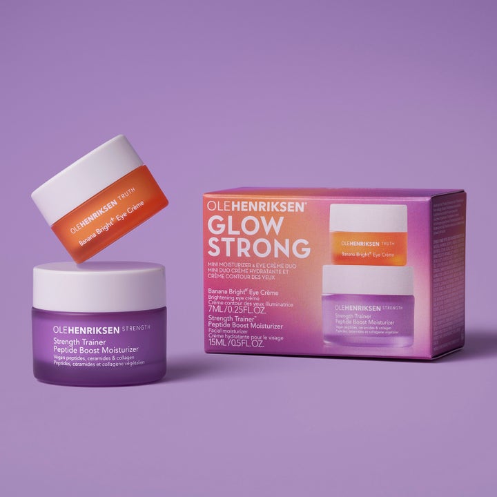Ole Henriksen Strength Trainer &amp; Banana Bright 22 ml återfuktande kit med lila och orange burkar