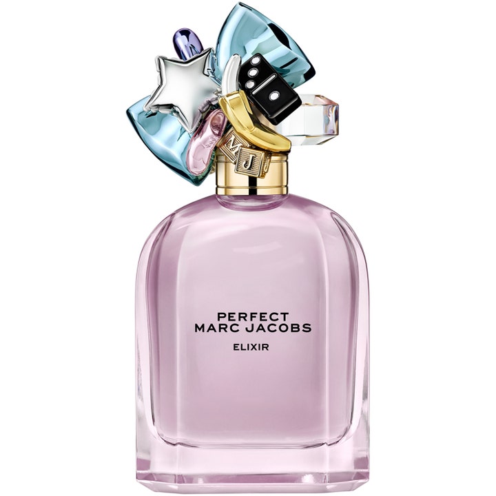 Marc Jacobs Perfect Elixir 100 ml designer eau de parfum dam med lila vätska och en kork prydd med färgglada berlocker