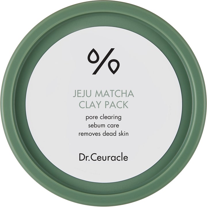 Dr. Ceuracle Jeju Matcha Clay Pack djuprengörande clay mask för pormaskar i grön burk med vit etikett sedd ovanifrån.