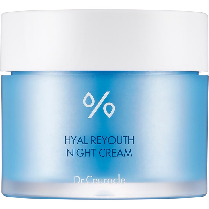 Dr. Ceuracle Hyal Reyouth Night Cream 60ml fuktgivande nattkräm med hyaluron i en ljusblå frostad glasburk med vitt lock