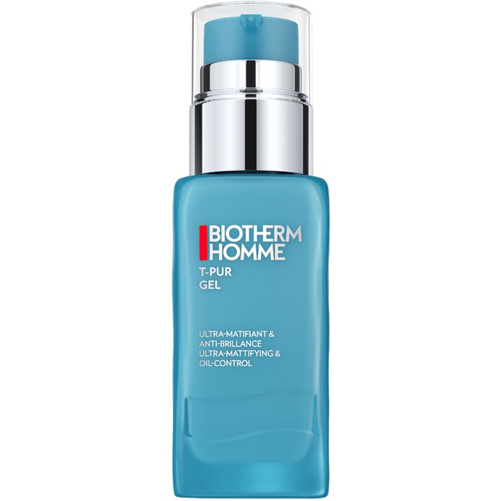 Biotherm Homme T-Pur Gel 50 ml ultra-matt ansiktsgel i blå rektangulär flaska med silverfärgad pump och lock