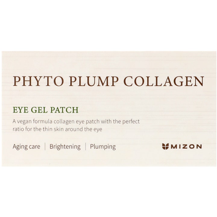 Mizon Phyto Plump Collagen Eye Gel Patch 84 g vegansk kollagen ögonmask som ger lyster på beige förpackning