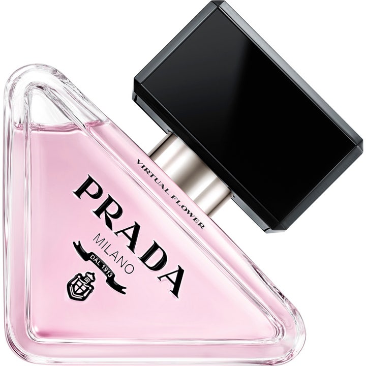 Prada Paradoxe Virtual Flower 30 ml blommig parfym i en trekantig glasflaska med ljusrosa vätska och svart lock