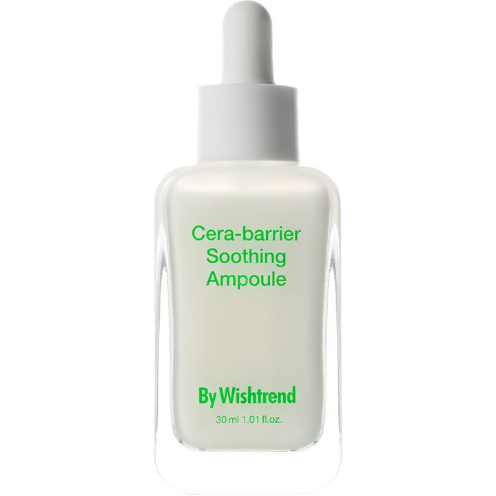 By Wishtrend Cera-barrier Soothing Ampoule 30 ml lugnande hudvård med ceramider i glasflaska med vit pipett.
