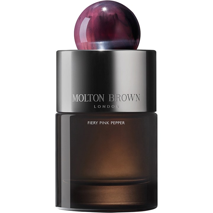 Molton Brown Fiery Pink Pepper 100 ml kryddig eau de parfum dam i brun glasflaska med lila marmorerad kula