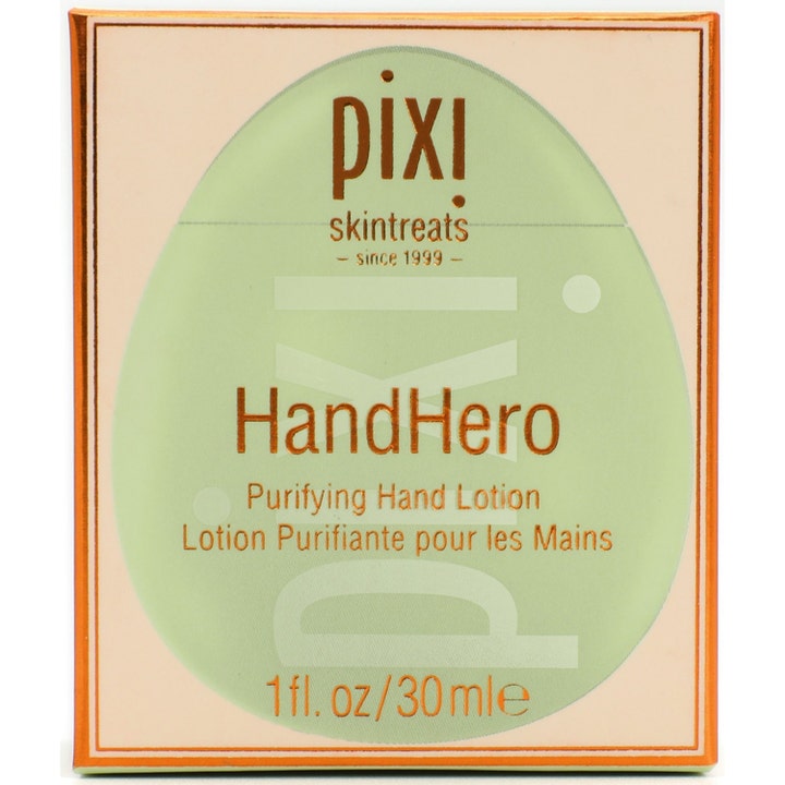 Pixi HandHero Purifying Hand Lotion 30 ml närande handkräm för daglig användning i mintgrön ytterförpackning med kopparkant.