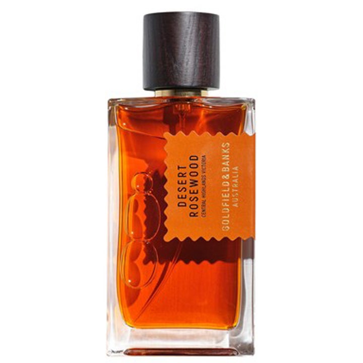 Goldfield & Banks Desert Rosewood 100 ml bärnstensparfym i glasflaska med orange etikett och mörkt trälock