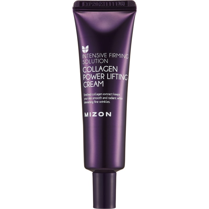 Mizon Collagen Power Lifting Cream uppstramande powerliftingkräm i lila tub med metallisk lyster för fastare hud