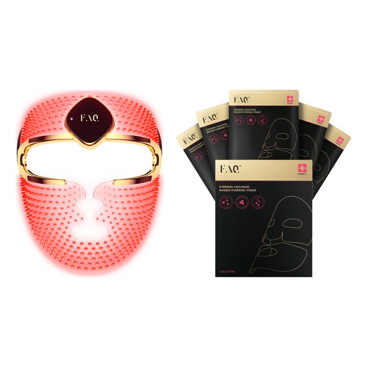 FAQ 202 LED Face Mask 5-pack Hydrogel Mask hudvårdskit med röd lysande mask och svarta arkmasker